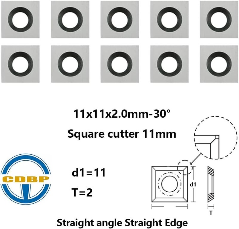 CDBP 11mm Square Straight Carbide Inserts for woodturning, 11×11×2.0mm Replacement Cutter for Woodworking Fits Spiral Helical Planer Cutter Head or lathe Turning Tipped, 10pcs - Image 3